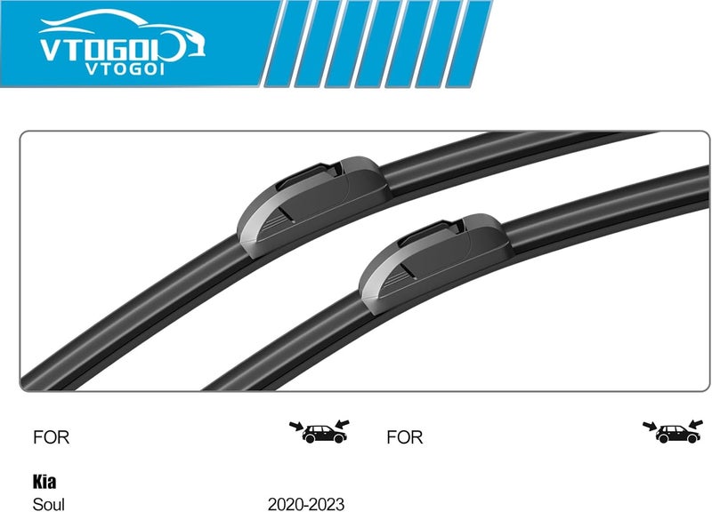 VTOGOI Wiper Blades With Rear Wiper Blades Set For 2020-2023 Kia Soul Automotive Replacement Windshield Wiper Blades, That Meet OEM Quality Easy DIY Install 24"+20"+11" (Set of 3) - Image 3